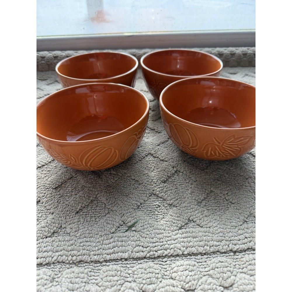 Hobby Lobby Fall 2025 Embossed Pumpkin Orange Cereal/Soup‎ Bowls Set of 4NEW!!